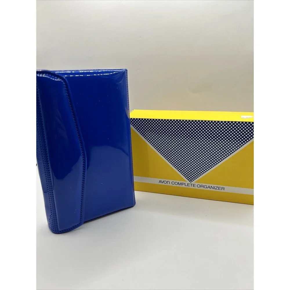 Retro VTG NOS 1986 Avon Cobalt Blue Patent Leather Complete Organizer